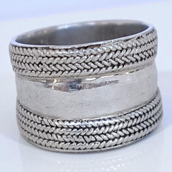 Vintage Sterling Silver 925 Wide Bali Cigar Ring Braided Size 6.5 6g Band - Picture 1 of 5
